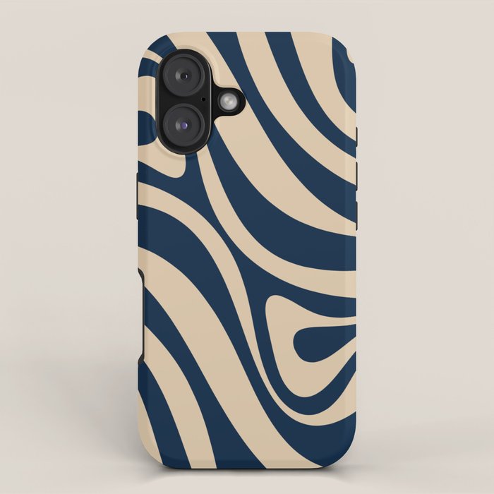 New Groove Retro Swirl Abstract Pattern in Midcentury Modern Navy Blue and Beige  iPhone Case Gallery Image 1