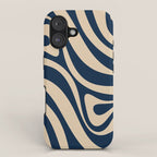 New Groove Retro Swirl Abstract Pattern in Midcentury Modern Navy Blue and Beige  iPhone Case Gallery Image 1