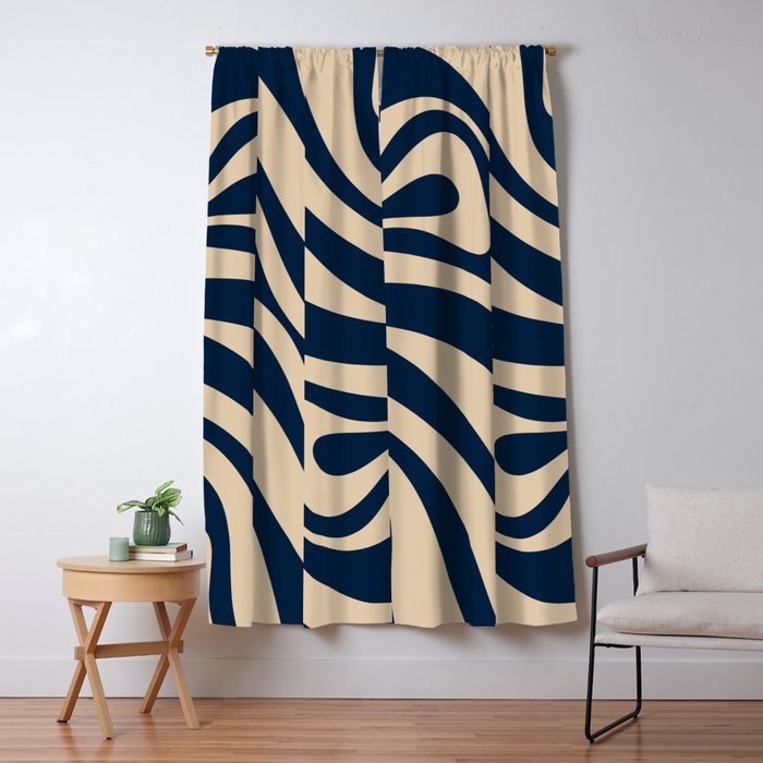 New Groove Retro Swirl Abstract Pattern in Midcentury Modern Navy Blue and Beige  Window Curtain Gallery Image 5