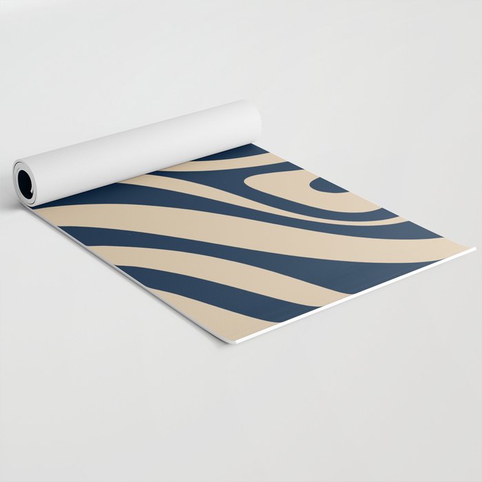 New Groove Retro Swirl Abstract Pattern in Midcentury Modern Navy Blue and Beige  Yoga Mat Gallery Image 2