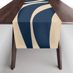 New Groove Retro Swirl Abstract Pattern in Midcentury Modern Navy Blue and Beige  Table Runner Gallery Image 1