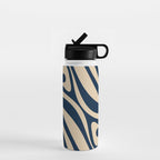 New Groove Retro Swirl Abstract Pattern in Midcentury Modern Navy Blue and Beige  Water Bottle Gallery Image 1