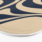 New Groove Retro Swirl Abstract Pattern in Midcentury Modern Navy Blue and Beige  Bath Mat Gallery Image 3