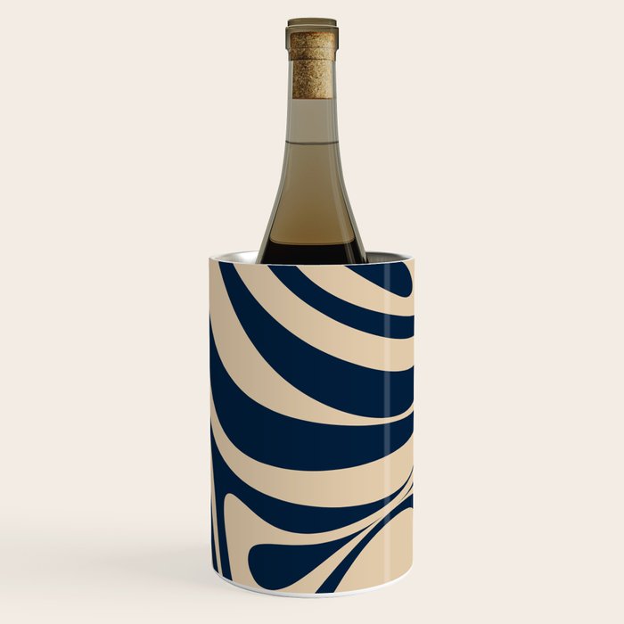 New Groove Retro Swirl Abstract Pattern in Midcentury Modern Navy Blue and Beige  Wine Chiller Gallery Image 3