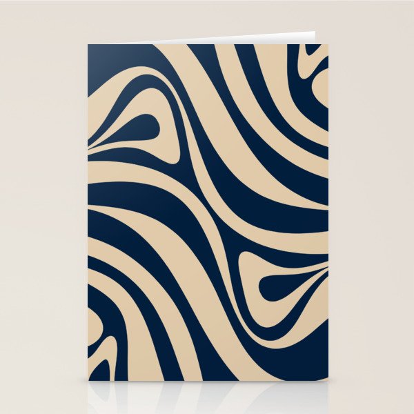 New Groove Retro Swirl Abstract Pattern in Midcentury Modern Navy Blue and Beige  Stationery Card Gallery Image 1