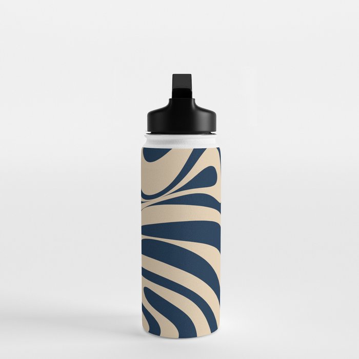 New Groove Retro Swirl Abstract Pattern in Midcentury Modern Navy Blue and Beige  Water Bottle Gallery Image 3