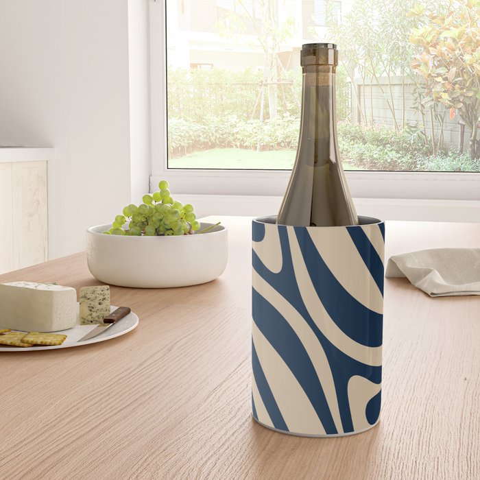New Groove Retro Swirl Abstract Pattern in Midcentury Modern Navy Blue and Beige  Wine Chiller Gallery Image 4