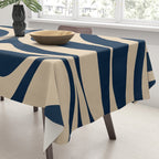 New Groove Retro Swirl Abstract Pattern in Midcentury Modern Navy Blue and Beige  Tablecloth Gallery Image 3