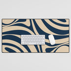 New Groove Retro Swirl Abstract Pattern in Midcentury Modern Navy Blue and Beige  Desk Mat Gallery Image 1