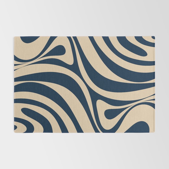 New Groove Retro Swirl Abstract Pattern in Midcentury Modern Navy Blue and Beige  Rug Gallery Image 2