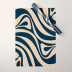 New Groove Retro Swirl Abstract Pattern in Midcentury Modern Navy Blue and Beige  Wrapping Paper Gallery Image 1