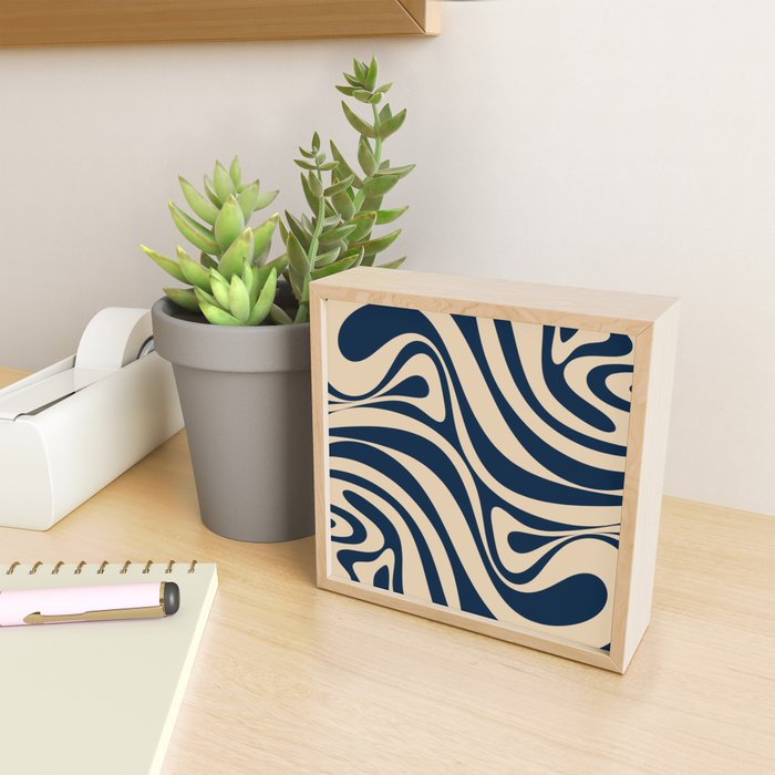 New Groove Retro Swirl Abstract Pattern in Midcentury Modern Navy Blue and Beige  Mini Art Print Gallery Image 2