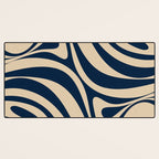 New Groove Retro Swirl Abstract Pattern in Midcentury Modern Navy Blue and Beige  Desk Mat Gallery Image 3