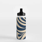 New Groove Retro Swirl Abstract Pattern in Midcentury Modern Navy Blue and Beige  Water Bottle Gallery Image 2