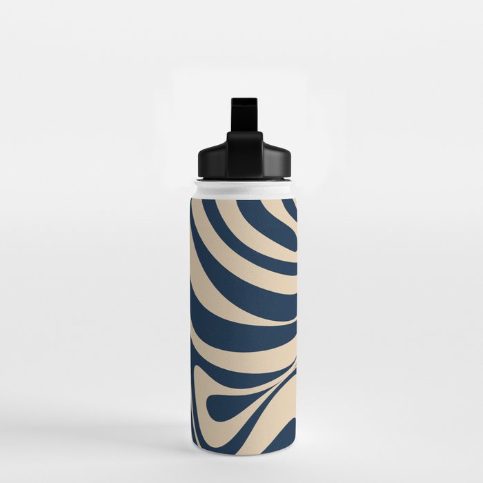 New Groove Retro Swirl Abstract Pattern in Midcentury Modern Navy Blue and Beige  Water Bottle Gallery Image 2