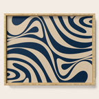New Groove Retro Swirl Abstract Pattern in Midcentury Modern Navy Blue and Beige  Serving Tray Gallery Image 1