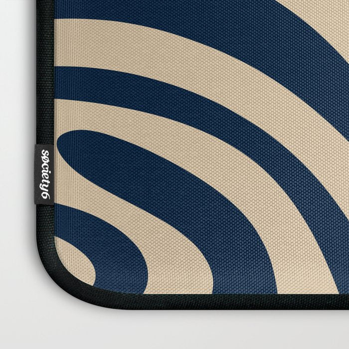 New Groove Retro Swirl Abstract Pattern in Midcentury Modern Navy Blue and Beige  Laptop Sleeve Gallery Image 3
