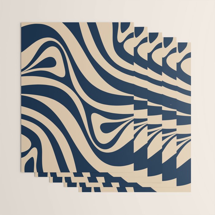 New Groove Retro Swirl Abstract Pattern in Midcentury Modern Navy Blue and Beige  Wrapping Paper Gallery Image 3