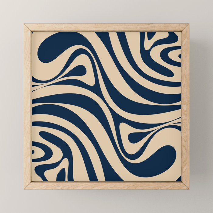 New Groove Retro Swirl Abstract Pattern in Midcentury Modern Navy Blue and Beige  Mini Art Print Gallery Image 1