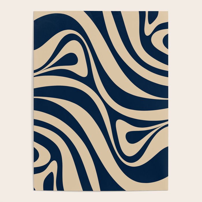 New Groove Retro Swirl Abstract Pattern in Midcentury Modern Navy Blue and Beige  Poster Gallery Image 4