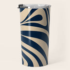 New Groove Retro Swirl Abstract Pattern in Midcentury Modern Navy Blue and Beige  Travel Mug Gallery Image 3