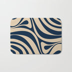 New Groove Retro Swirl Abstract Pattern in Midcentury Modern Navy Blue and Beige  Bath Mat Gallery Image 1