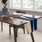 New Groove Retro Swirl Abstract Pattern in Midcentury Modern Navy Blue and Beige  Table Runner Gallery Image 2