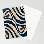 New Groove Retro Swirl Abstract Pattern in Midcentury Modern Navy Blue and Beige  Stationery Card Gallery Image 2