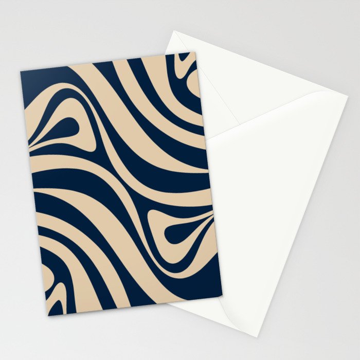 New Groove Retro Swirl Abstract Pattern in Midcentury Modern Navy Blue and Beige  Stationery Card Gallery Image 2