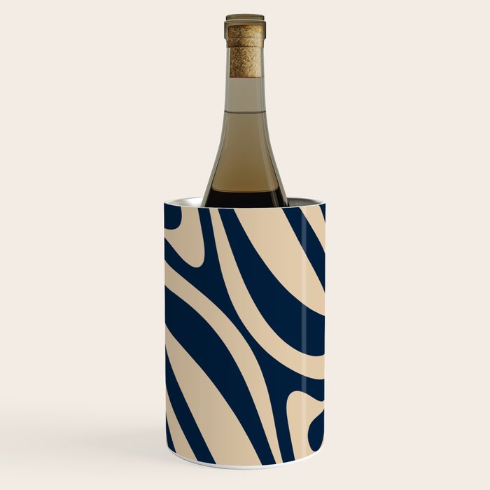 New Groove Retro Swirl Abstract Pattern in Midcentury Modern Navy Blue and Beige  Wine Chiller Gallery Image 1