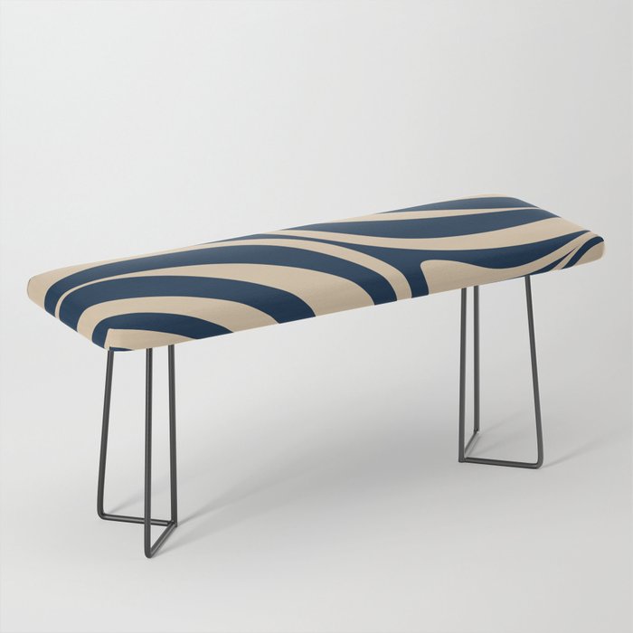 New Groove Retro Swirl Abstract Pattern in Midcentury Modern Navy Blue and Beige  Bench Gallery Image 1