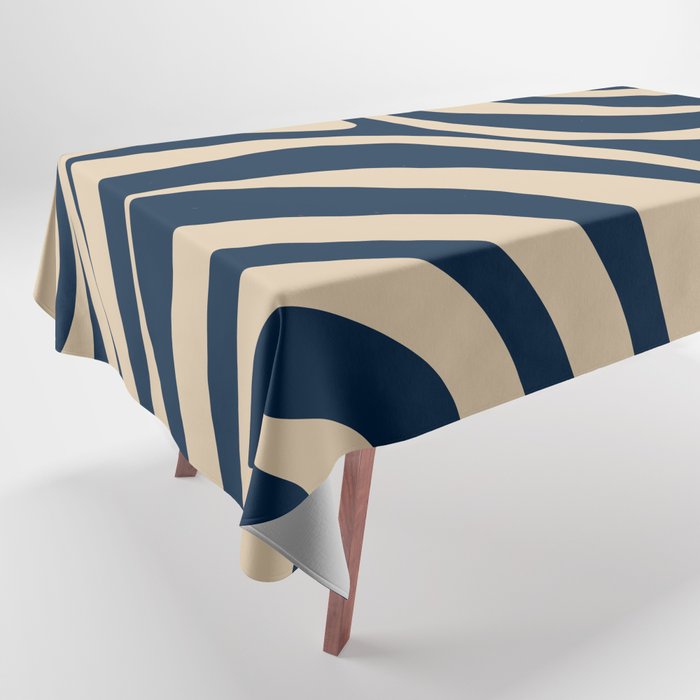 New Groove Retro Swirl Abstract Pattern in Midcentury Modern Navy Blue and Beige  Tablecloth Gallery Image 1
