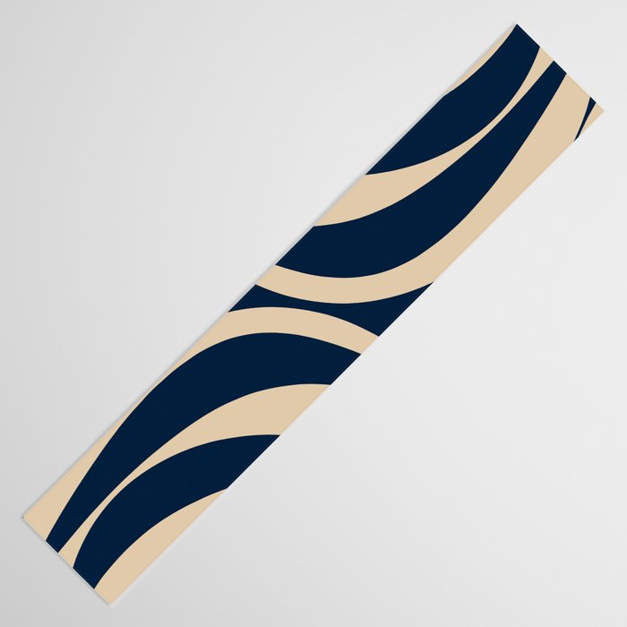 New Groove Retro Swirl Abstract Pattern in Midcentury Modern Navy Blue and Beige  Table Runner Gallery Image 3