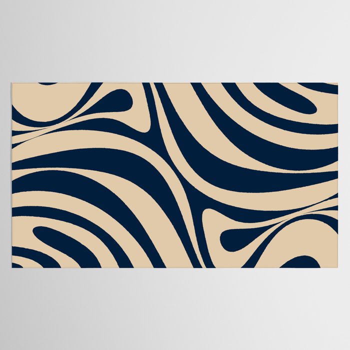 New Groove Retro Swirl Abstract Pattern in Midcentury Modern Navy Blue and Beige  Tablecloth Gallery Image 2