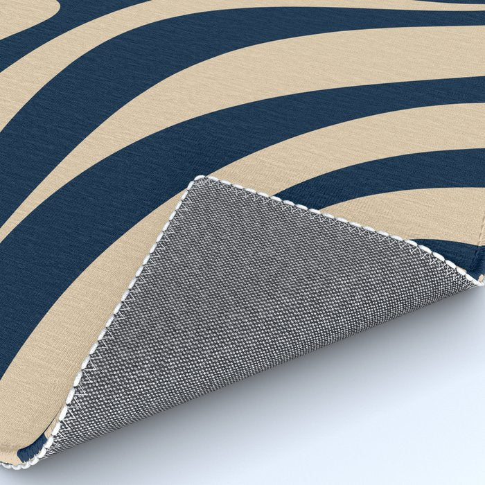 New Groove Retro Swirl Abstract Pattern in Midcentury Modern Navy Blue and Beige  Rug Gallery Image 4