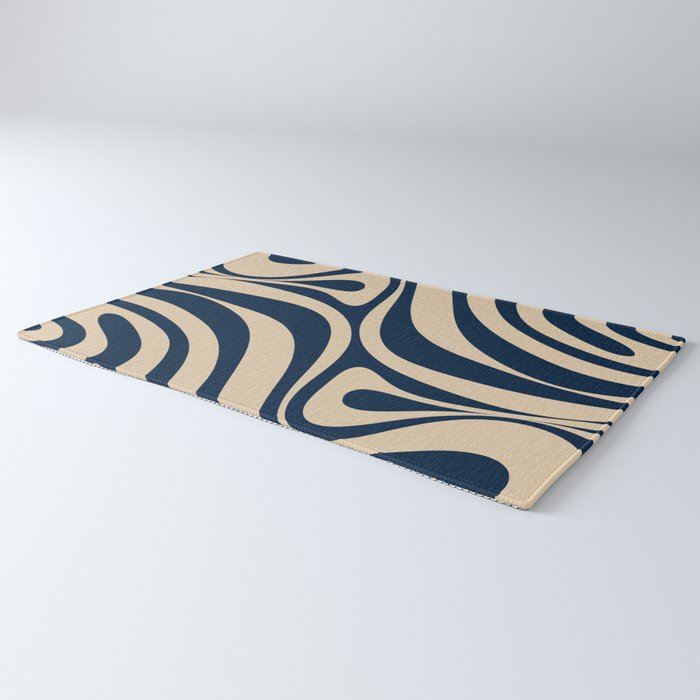 New Groove Retro Swirl Abstract Pattern in Midcentury Modern Navy Blue and Beige  Rug Gallery Image 3