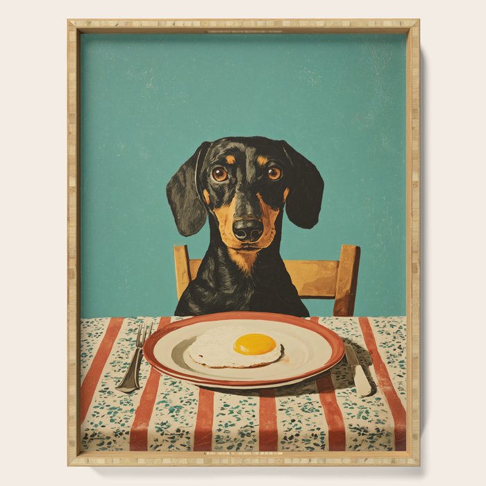 Dachshund Waiting For Breakfast Serving Tray Gallery Image 1