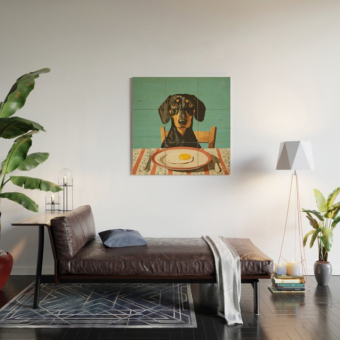 Dachshund Waiting For Breakfast Wood Wall Art Gallery Image 2
