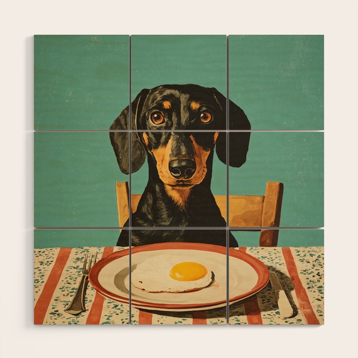Dachshund Waiting For Breakfast Wood Wall Art Gallery Image 1