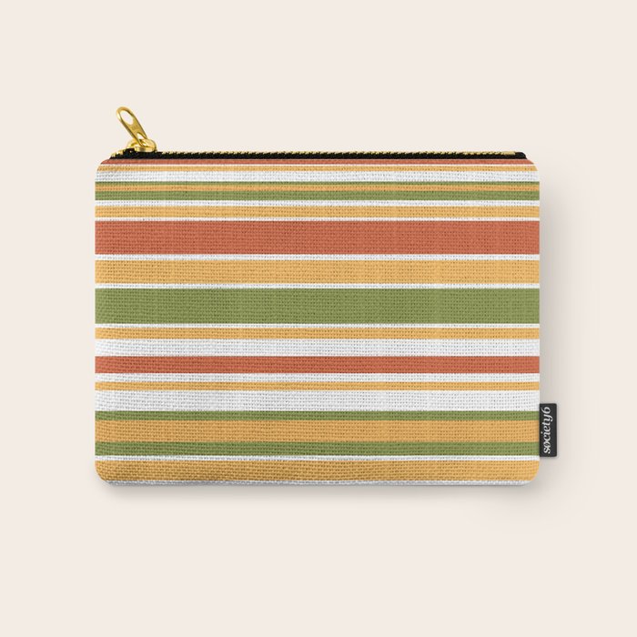 Retro Stripes Olive Green Burnt Orange Goldenrod Pattern Carry All Pouch Gallery Image 1