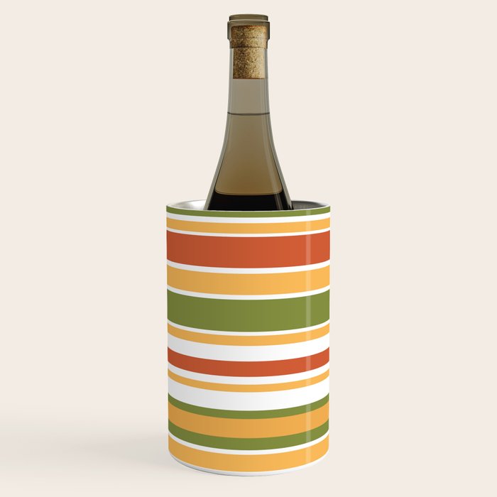 Retro Stripes Olive Green Burnt Orange Goldenrod Pattern Wine Chiller Gallery Image 1