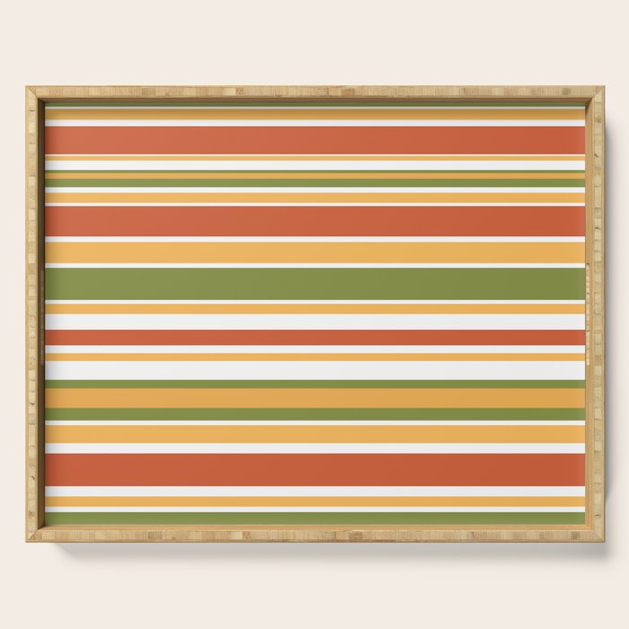 Retro Stripes Olive Green Burnt Orange Goldenrod Pattern Serving Tray Gallery Image 1