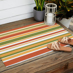 Retro Stripes Olive Green Burnt Orange Goldenrod Pattern Outdoor Rug Gallery Image 2