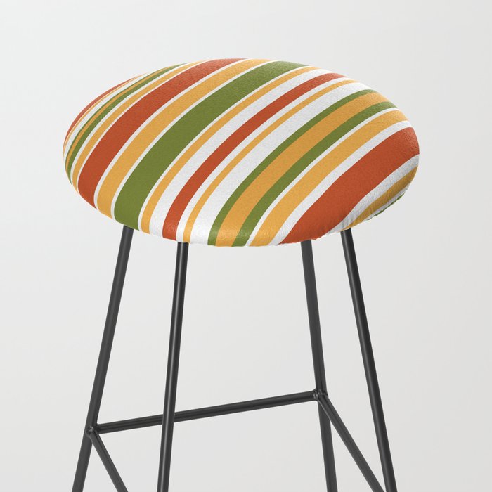 Retro Stripes Olive Green Burnt Orange Goldenrod Pattern Stool Gallery Image 2