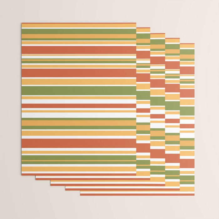 Retro Stripes Olive Green Burnt Orange Goldenrod Pattern Wrapping Paper Gallery Image 3