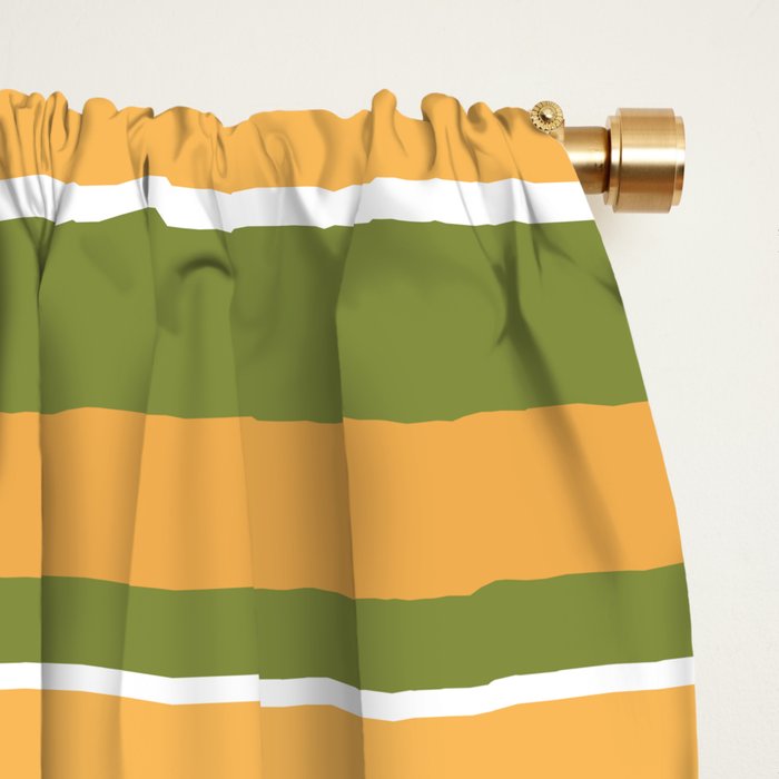 Retro Stripes Olive Green Burnt Orange Goldenrod Pattern Window Curtain Gallery Image 2