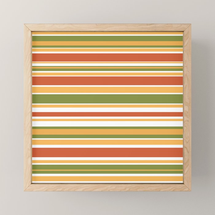 Retro Stripes Olive Green Burnt Orange Goldenrod Pattern Mini Art Print Gallery Image 1