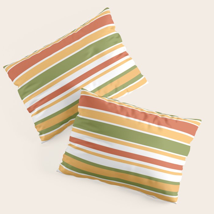 Retro Stripes Olive Green Burnt Orange Goldenrod Pattern Pillow Sham Gallery Image 1