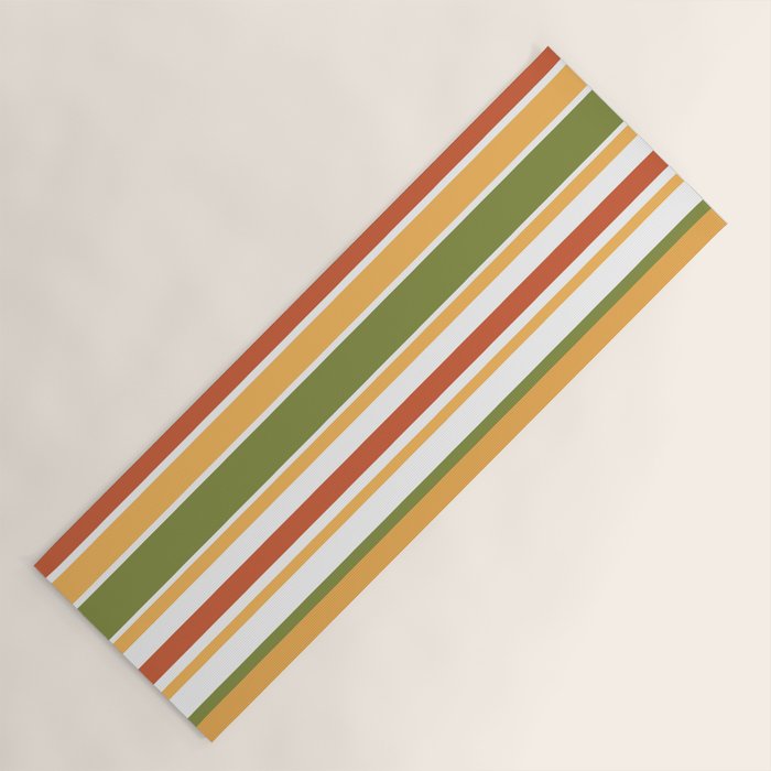 Retro Stripes Olive Green Burnt Orange Goldenrod Pattern Yoga Mat Gallery Image 1