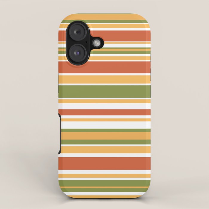 Retro Stripes Olive Green Burnt Orange Goldenrod Pattern iPhone Case Gallery Image 1